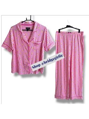 Room Service Pink Striped Pajama Set with Yellow Lemon Accents